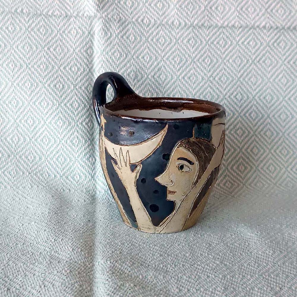 Tasse - Frau mit Mond - Unikat - Steinzeug